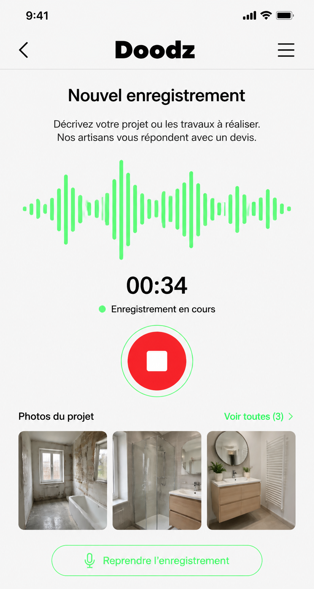 App Doodz : enregistrement de la réunion et photos du chantier